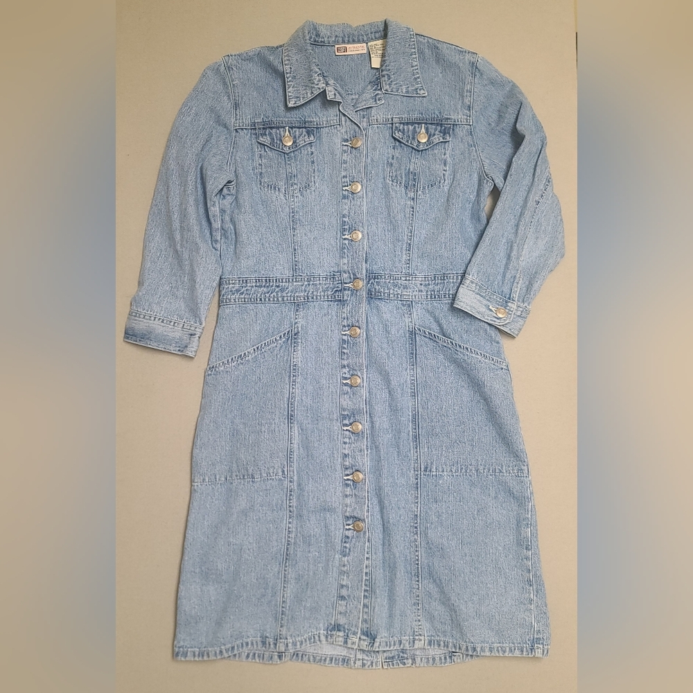 Faded Glory Women's Denim Shift Dress Size M Blue Collard Button 90s Y2K